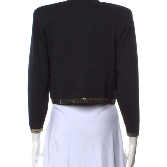 Vintage 80's ST JOHN Marie Black Open Cropped Cardigan with Metallic trim